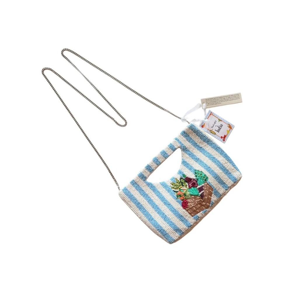 Viral Handcrafted In India Beaded Fruit Basket Crossbody Bag Clutch Purse NWT